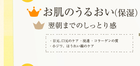 1位：お肌のうるおい（保湿）2位：翌朝までのしっとり感