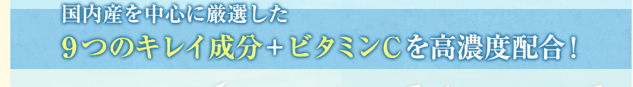 国内産を中心に厳選した９つのキレイ成分＋ビタミンＣを高濃度配合！